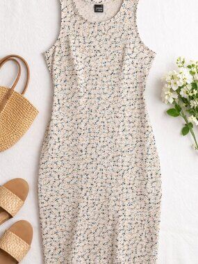 prAna Sleeveless Confetti Print Sheath Dress Casual Travel Workwear Size S